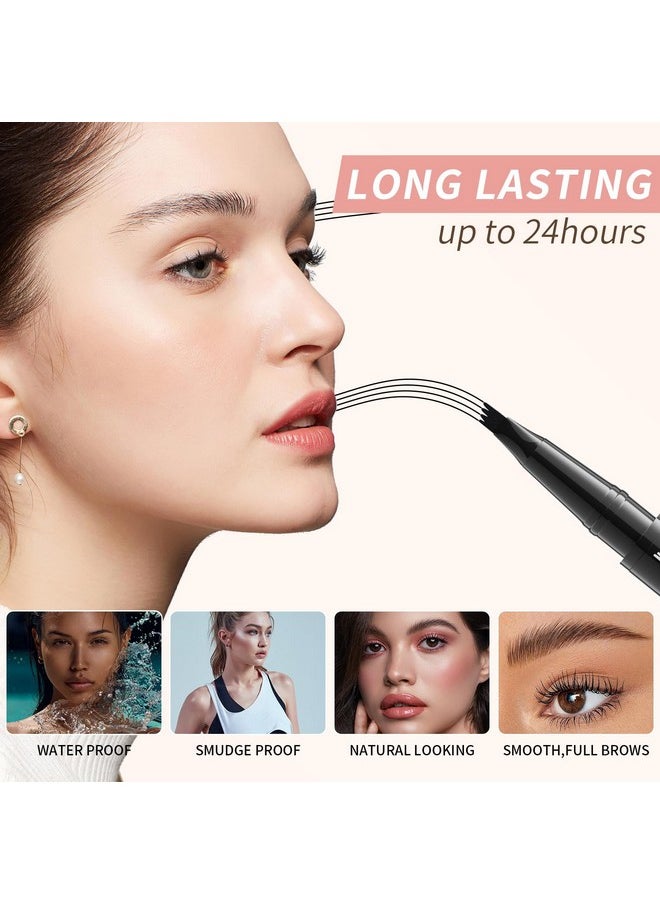 W3W - 2-in-1 Dual-Ended Microblading Eyebrow Pencils,Waterproof Eyebrow Pen with 4-Fork Micro-Fork Applicator and Precise Brush-Tip,Brow Pen for Natural Waterproof and Long-Lasting Women(Dark Brown) - Image 1