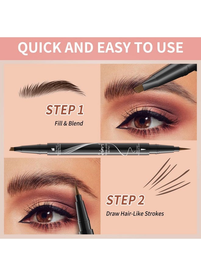 W3W - 2-in-1 Dual-Ended Microblading Eyebrow Pencils,Waterproof Eyebrow Pen with 4-Fork Micro-Fork Applicator and Precise Brush-Tip,Brow Pen for Natural Waterproof and Long-Lasting Women(Dark Brown) - Image 1