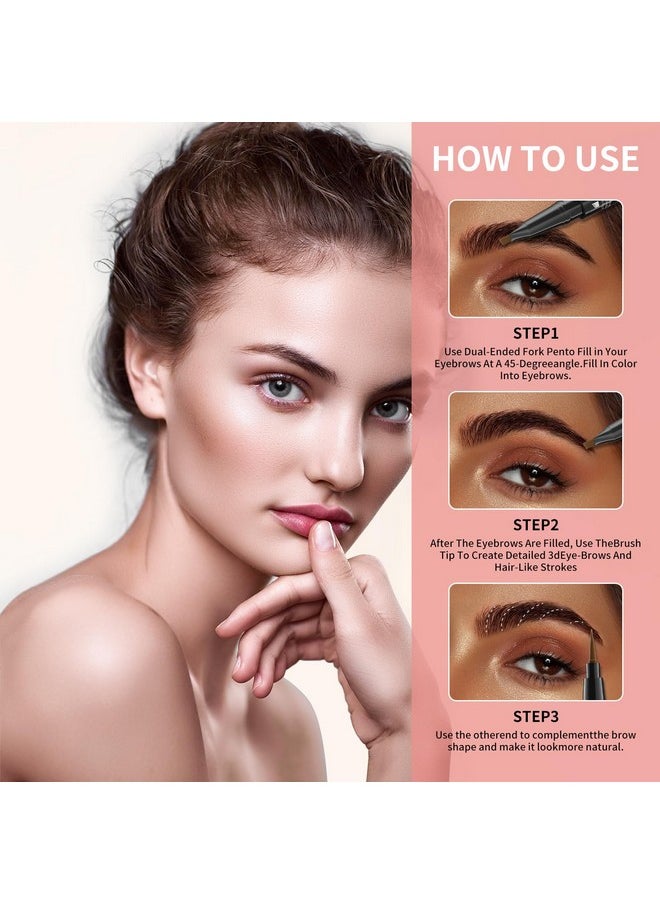 W3W - 2-in-1 Dual-Ended Microblading Eyebrow Pencils,Waterproof Eyebrow Pen with 4-Fork Micro-Fork Applicator and Precise Brush-Tip,Brow Pen for Natural Waterproof and Long-Lasting Women(Dark Brown) - Image 1