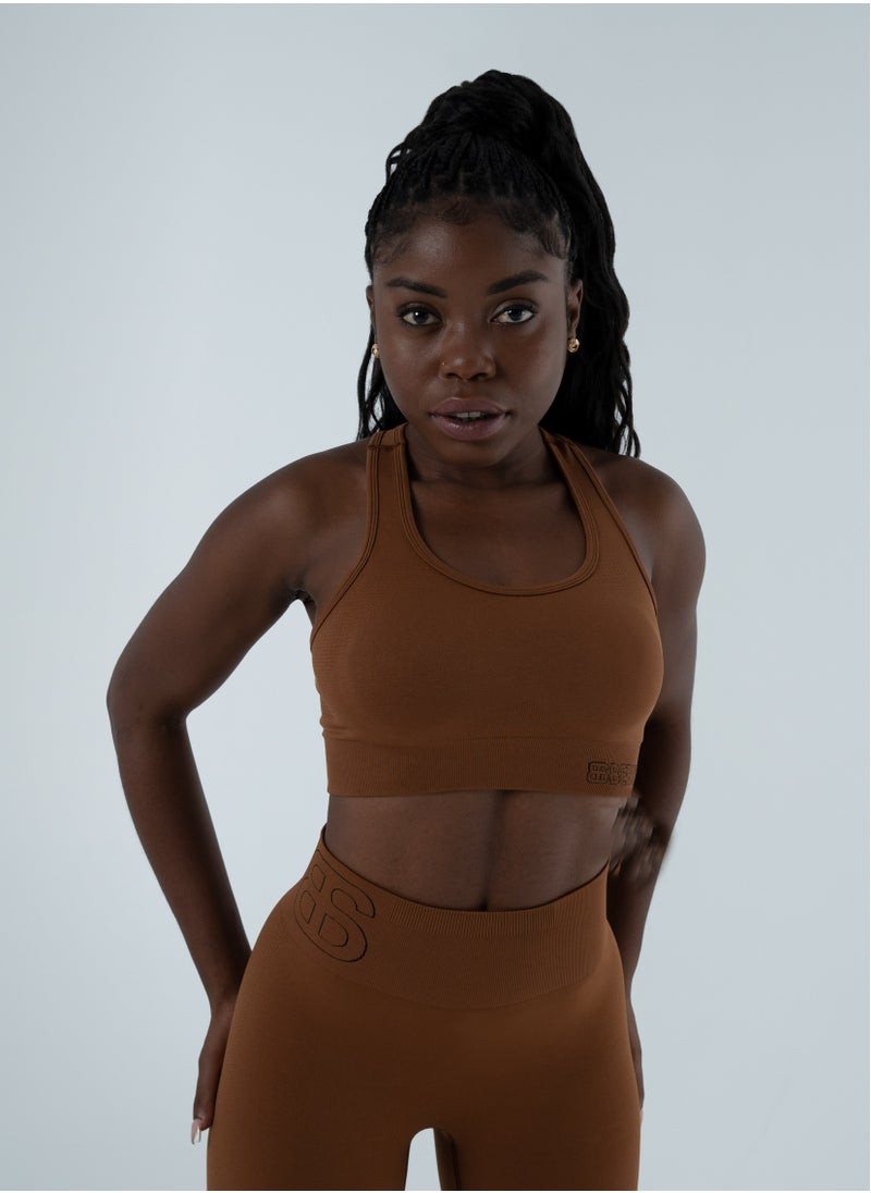Bernessi Turkiye Nylon High Support Sports Bra for Women Comfortable Ladies Bra Top for Yoga Workout Fitness Gym Running Exercise Dance Athletic Brown Brunette  - Image 1