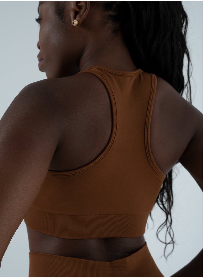 Bernessi Turkiye Nylon High Support Sports Bra for Women Comfortable Ladies Bra Top for Yoga Workout Fitness Gym Running Exercise Dance Athletic Brown Brunette  - Image 3