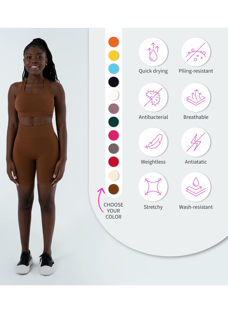 Bernessi Turkiye Nylon High Support Sports Bra for Women Comfortable Ladies Bra Top for Yoga Workout Fitness Gym Running Exercise Dance Athletic Brown Brunette  - Image 5