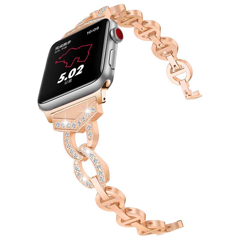 erorex For Apple Watch 38 / 40 / 41 / S10 42Mm Diamond Stainless Steel Watch Band(Rose Gold) - Image 2
