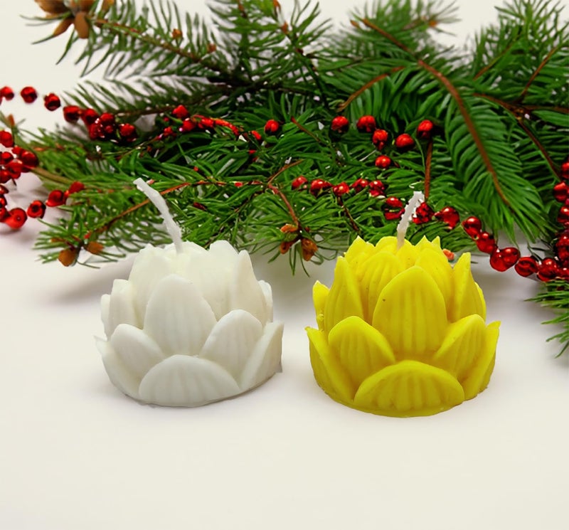 BITONA BITONA 2 Piece Pure Aroma Scented Lotus Shape Candle Set Handmade Figures for Christmas or Home Decorations 2 Piece Any Random Colors  - Image 2