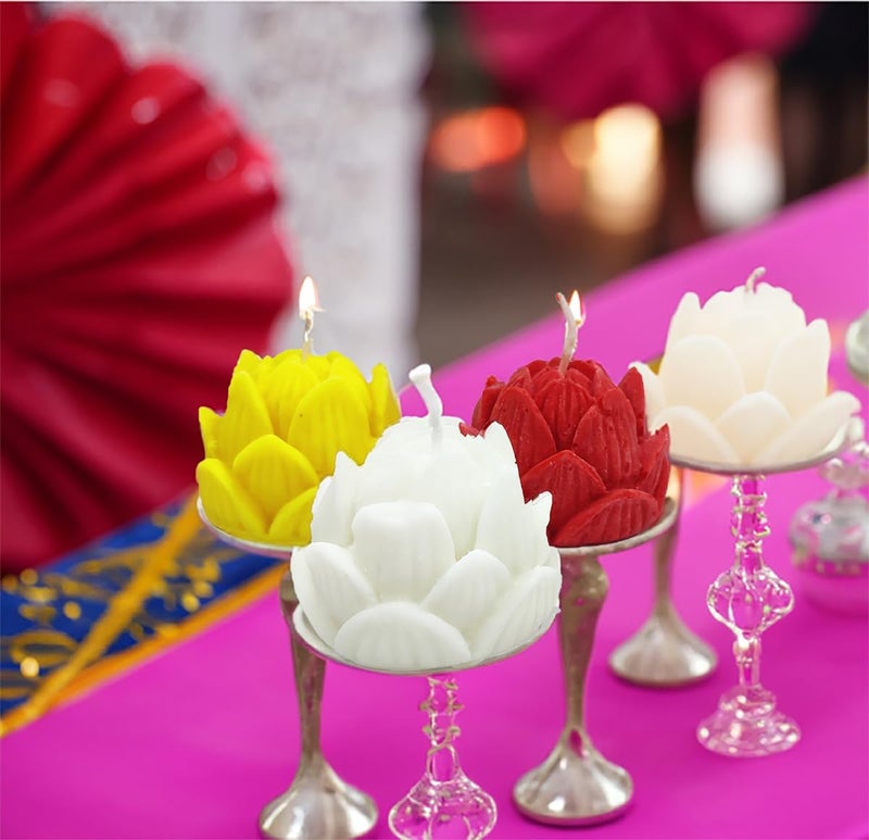 BITONA BITONA 2 Piece Pure Aroma Scented Lotus Shape Candle Set Handmade Figures for Christmas or Home Decorations 2 Piece Any Random Colors  - Image 4