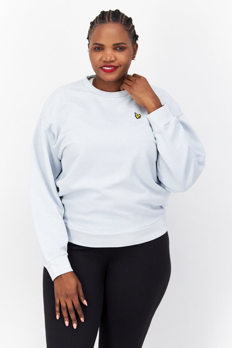 Lyle & Scott Women Crew Neck Embroidered Logo Sweatshirt, Light Blue - Image 1