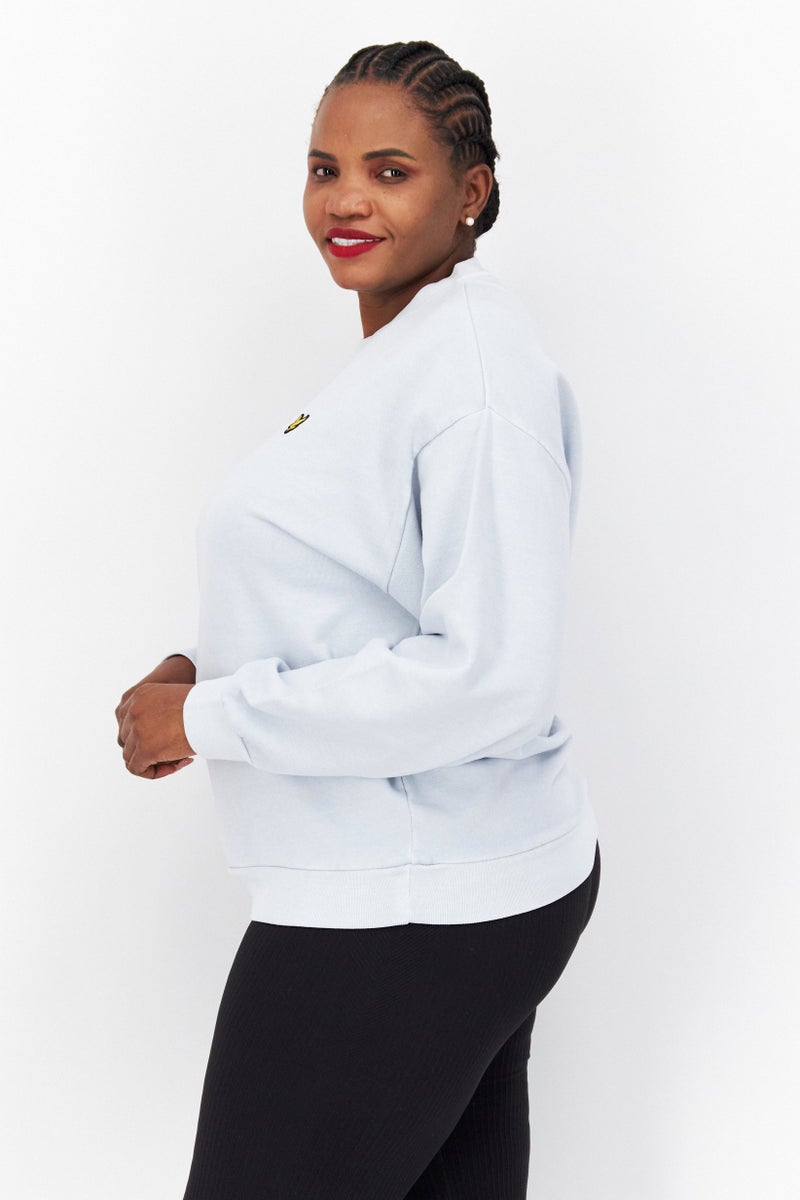 Lyle & Scott Women Crew Neck Embroidered Logo Sweatshirt, Light Blue - Image 2