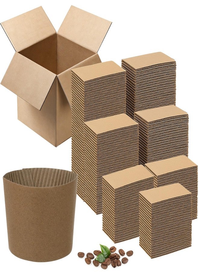 Retainbre 500 Pack Coffee Sleeve Cup Sleeves Disposable Kraft Paper Drink Sleeve for 10, 12, 16, 20, 22oz Cups Hot and Cold Drinks Cafes Offices - Image 1