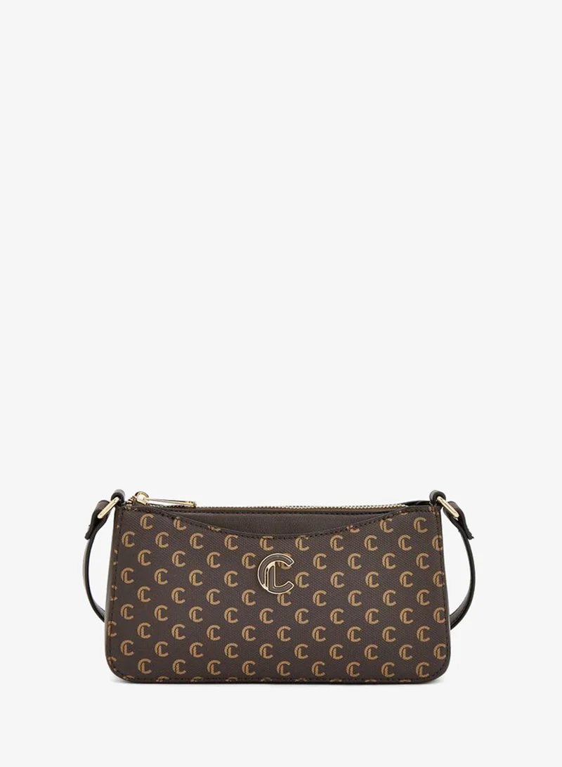 Monogram Print Crossbody Bag With Zip Closure