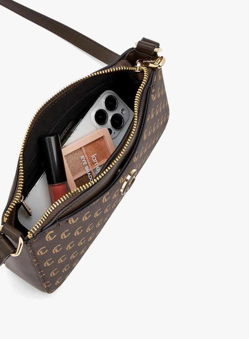 Le Confort BROWN Monogram Print Crossbody Bag With Zip Closure for Women | Best Price UAE