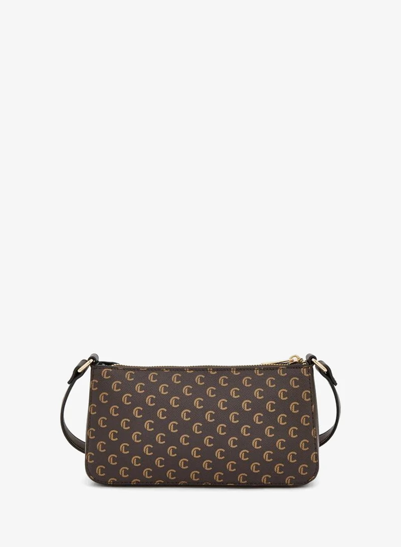 Le Confort BROWN Monogram Print Crossbody Bag With Zip Closure for Women | Best Price UAE