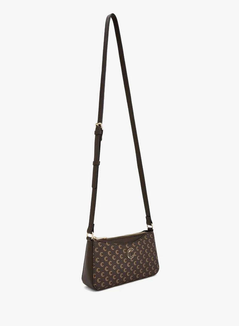 Le Confort BROWN Monogram Print Crossbody Bag With Zip Closure for Women | Best Price UAE