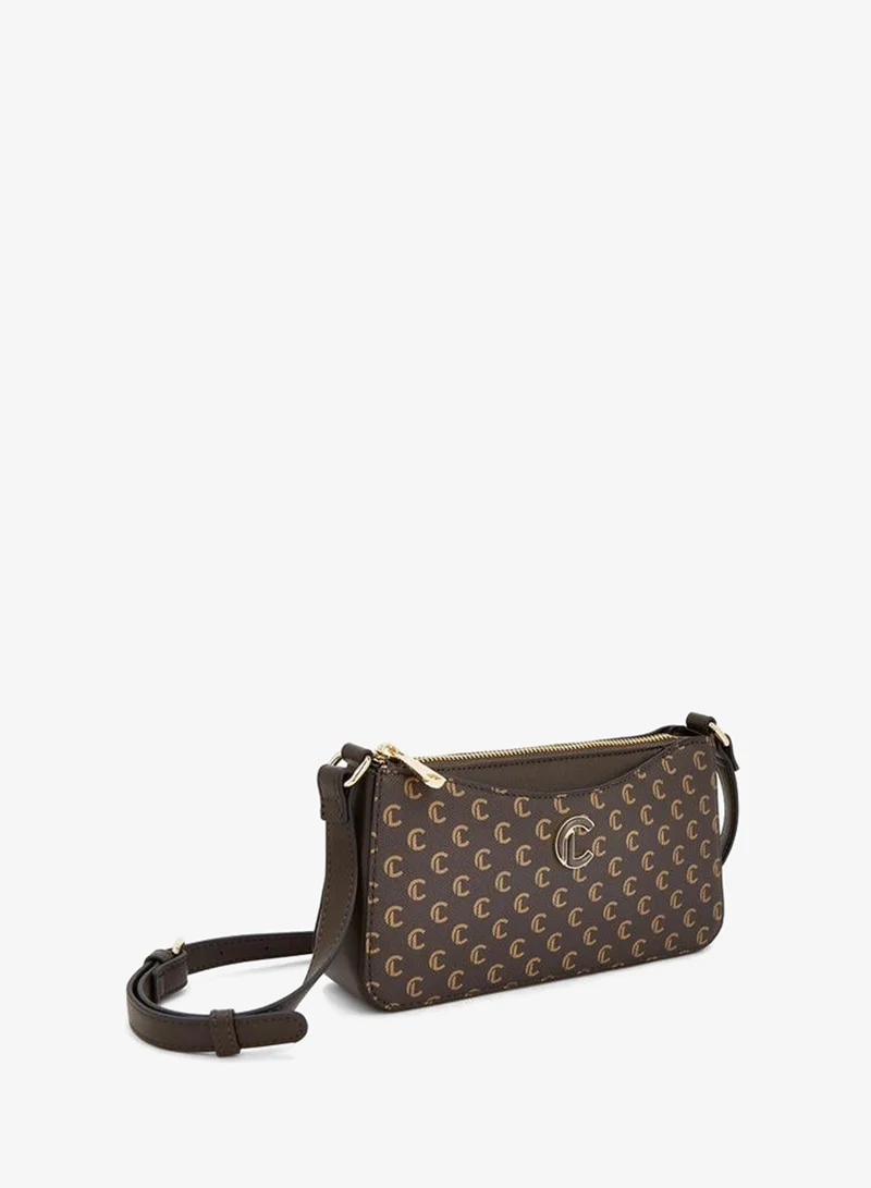 Le Confort BROWN Monogram Print Crossbody Bag With Zip Closure for Women | Best Price UAE