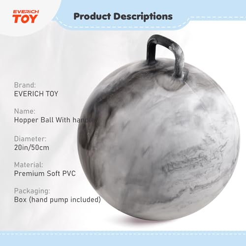 EVERICH TOY Hopper Ball for Kids 20In Ride On Bouncy Balls with Handle Grey Clouds Girls Boys Toys for Indoor Outdoor Active Play Beat Inflatable Christmas Boys Girls Gifts for 7 8 9 10 11 12 Yr - Image 5