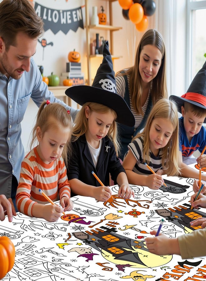 Labeol 1 Pack Halloween Tablecloth, 108"x 54" Halloween Coloring Tablecloth for Kids, Pumpkin Ghost Bat Castle Coloring Table Cover for Winter Party Arts and Crafts - Image 3
