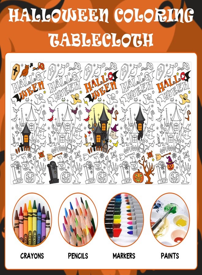 Labeol 1 Pack Halloween Tablecloth, 108"x 54" Halloween Coloring Tablecloth for Kids, Pumpkin Ghost Bat Castle Coloring Table Cover for Winter Party Arts and Crafts - Image 2