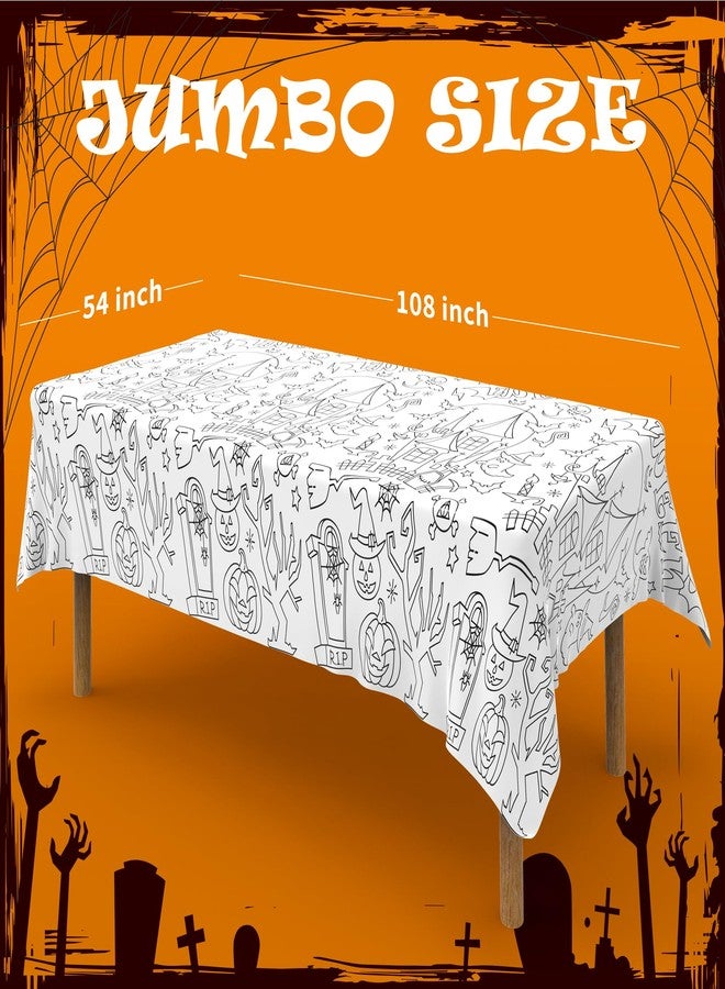 Labeol 1 Pack Halloween Tablecloth, 108"x 54" Halloween Coloring Tablecloth for Kids, Pumpkin Ghost Bat Castle Coloring Table Cover for Winter Party Arts and Crafts - Image 4