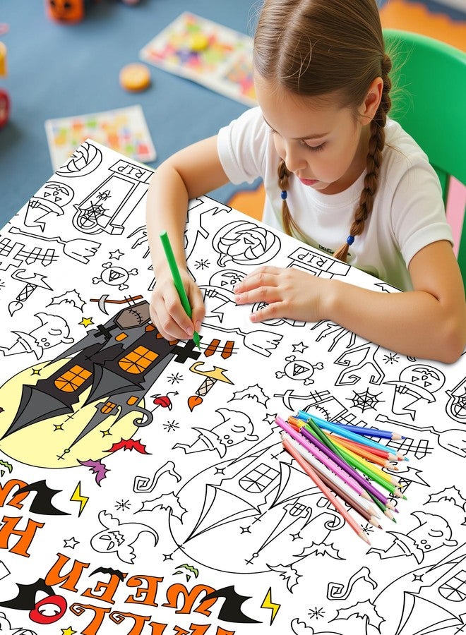 Labeol 1 Pack Halloween Tablecloth, 108"x 54" Halloween Coloring Tablecloth for Kids, Pumpkin Ghost Bat Castle Coloring Table Cover for Winter Party Arts and Crafts - Image 5