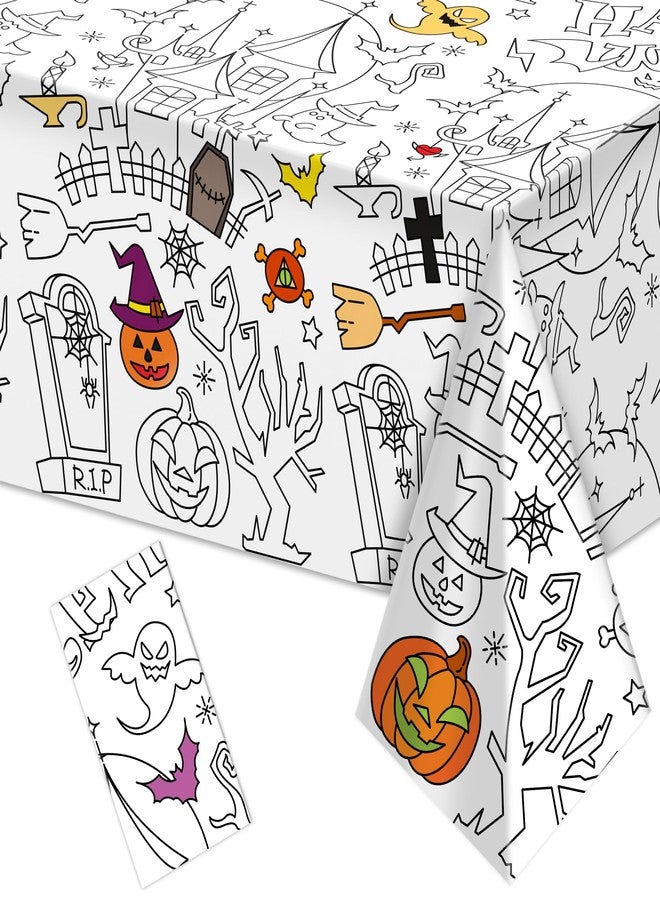 Labeol 1 Pack Halloween Tablecloth, 108"x 54" Halloween Coloring Tablecloth for Kids, Pumpkin Ghost Bat Castle Coloring Table Cover for Winter Party Arts and Crafts - Image 1
