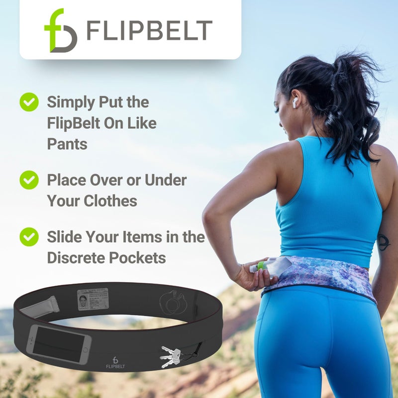 FlipBelt حزام الجري الكلاسيكي FlipBelt، حقيبة خصر للجري للنساء والرجال، شركة أمريكية، الحجم: متوسط، اللون: كربون - Image 5