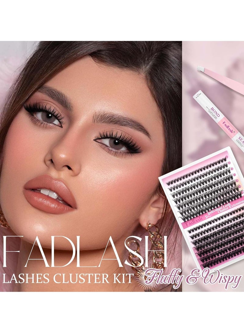 FADLASH DIY Eyelash Extension Kit, 240Pcs Lash Clusters with Bond and Seal, Applicator Tool, D Curl Thin Band Kit Easy to Apply (30D+40D Kit), Black, Pack Of 1, 10 g - Image 4