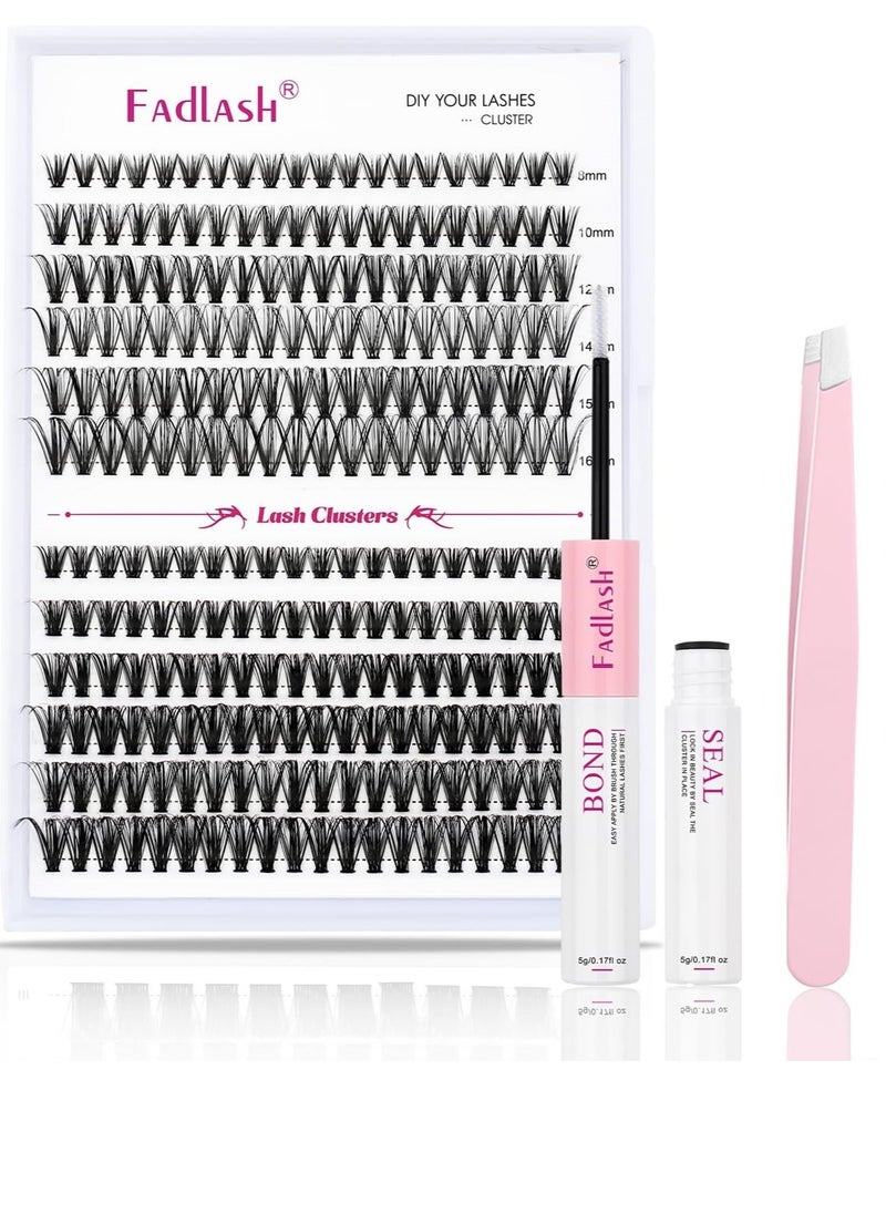 FADLASH - FADLASH DIY Eyelash Extension Kit, 240Pcs Lash Clusters with Bond and Seal, Applicator Tool, D Curl Thin Band Kit Easy to Apply (30D+40D Kit), Black, Pack Of 1, 30 g - Image 1