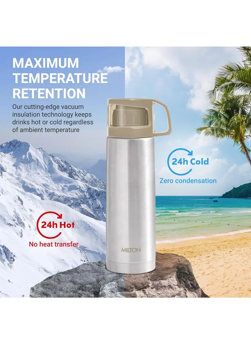 Milton Milton Glassy 1000 Thermosteel 24 Hours Hot and Cold Water Bottle with Drinking Cup Lid, 1 Litre, Grey | Leak Proof | Office Bottle | Gym Bottle | Home | Kitchen | Hiking | Trekking | Travel Bottle Grey