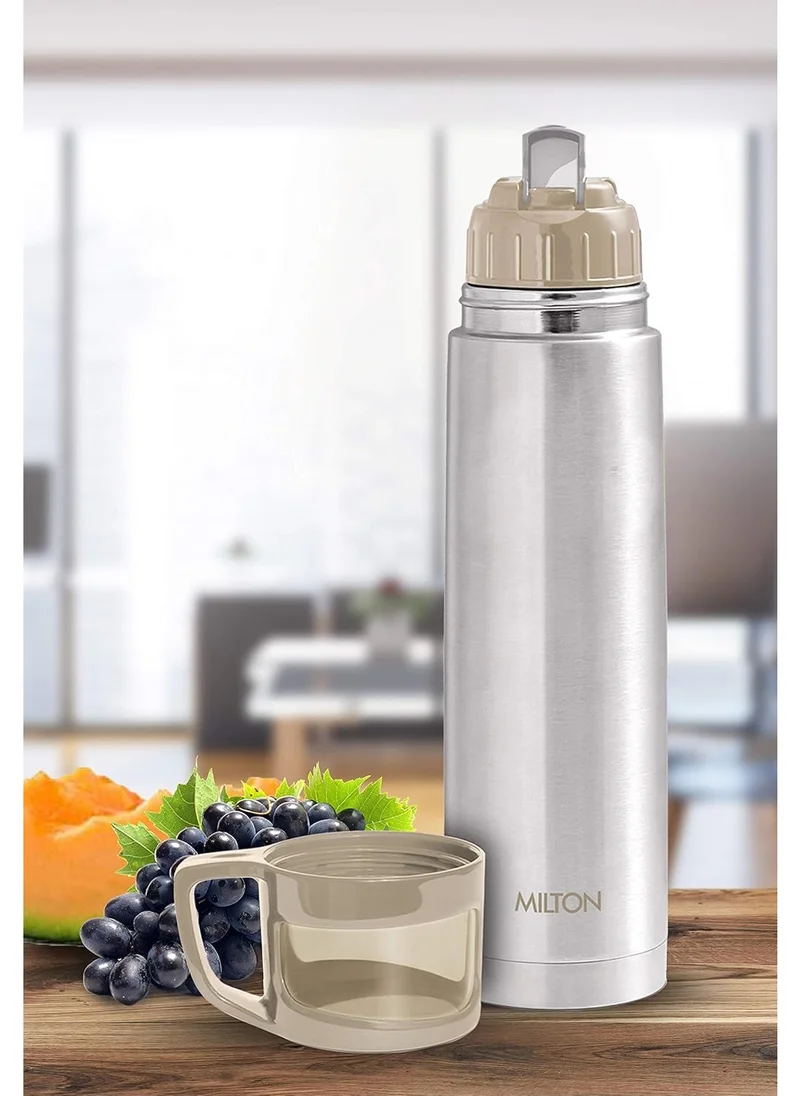 Milton MILTON 1000ml Thermosteel Flask with Jacket, Keeps Drinks Hot and Cold for 24 Hours, 18/8 Stainless Steel, Double-Walled Vacuum Insulated Water Bottle with Inner Copper Coating - Glassy - Grey