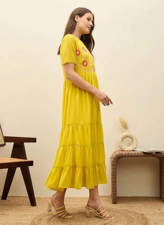 ساسافراس Yellow Georgette Tiered Maxi Dress for Women