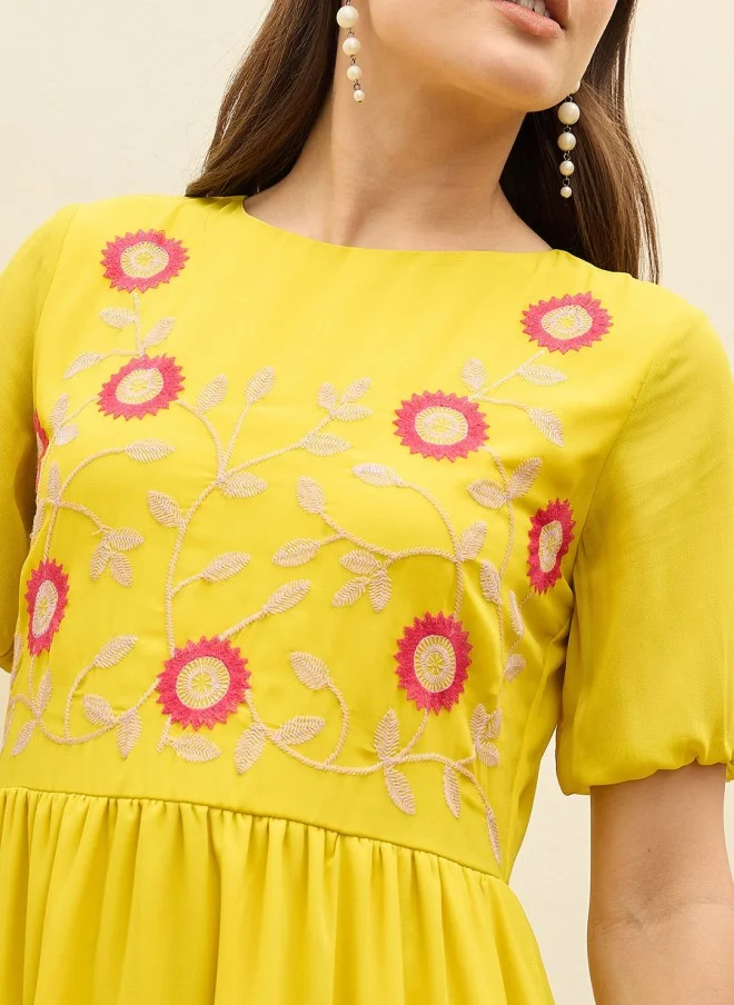 ساسافراس Yellow Georgette Tiered Maxi Dress for Women