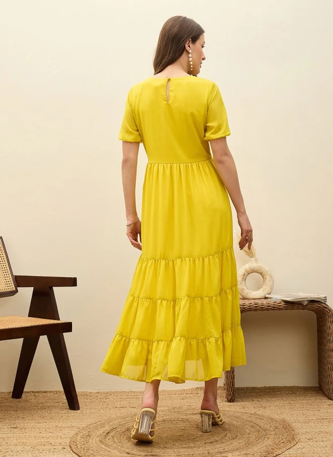 ساسافراس Yellow Georgette Tiered Maxi Dress for Women