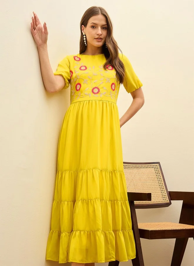 ساسافراس Yellow Georgette Tiered Maxi Dress for Women
