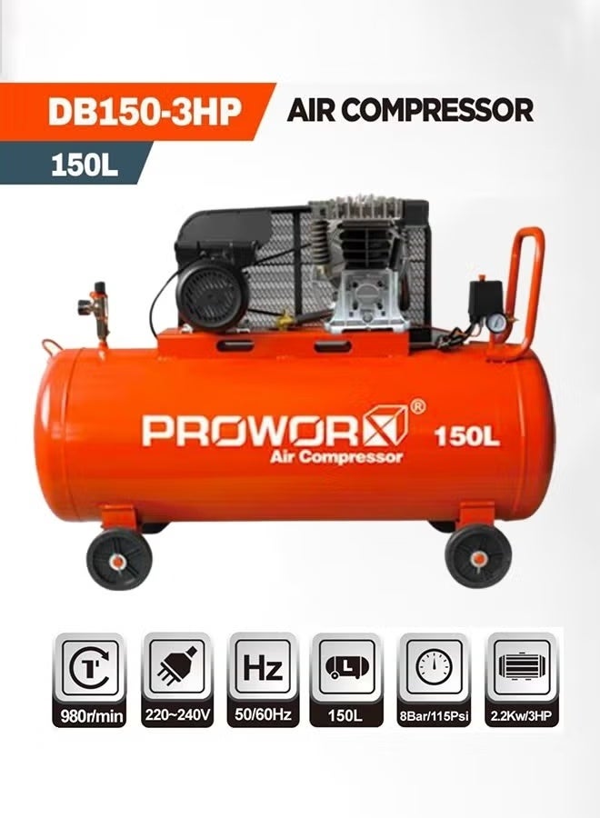 Proworx DB150-3HP Air Compressor – 150L Tank – 980L/min – 8 Bar – 3HP – 1-Year Warranty - Image 1