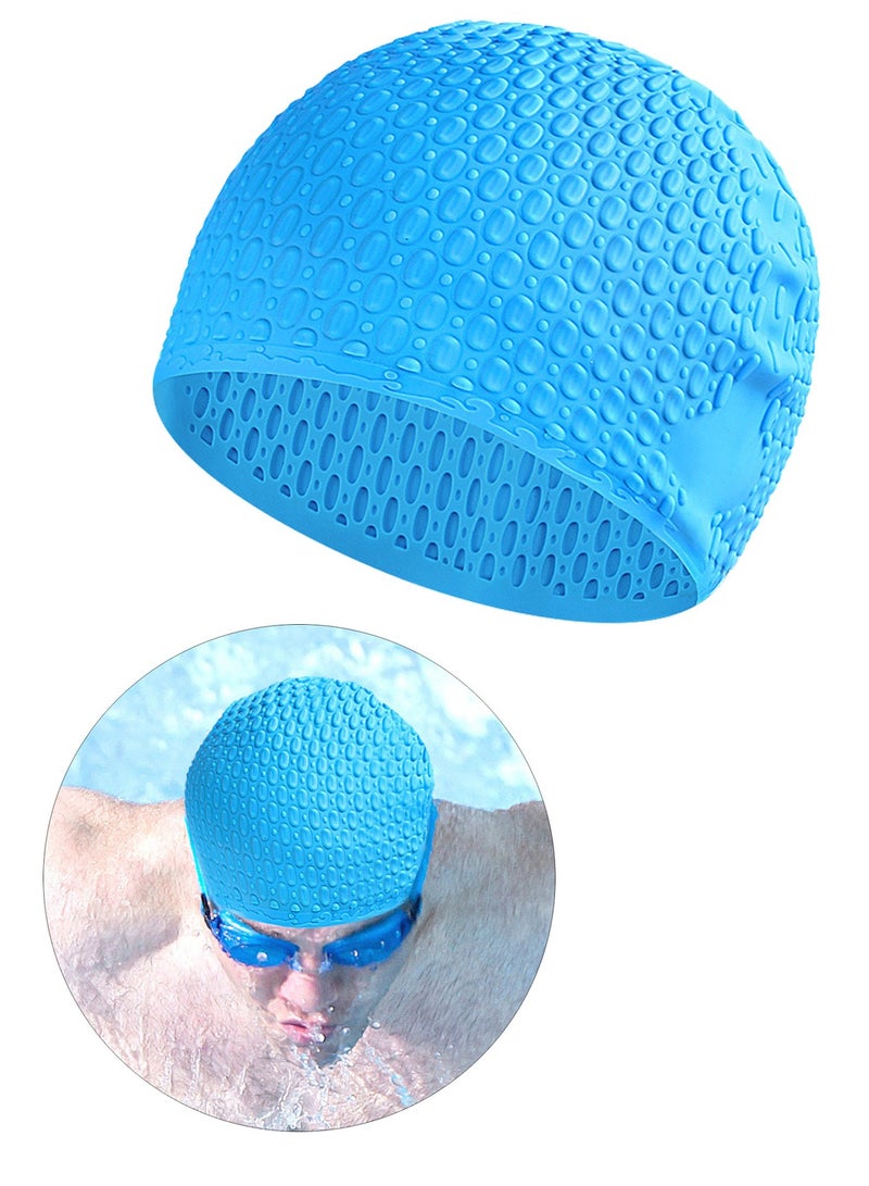 Silicone Swim Cap Non-Slip Large Swimming Caps for Long Hair Unisex Bathing Cap (Blue) - Image 1