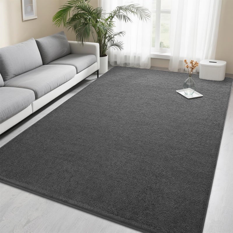 Foxmas 4x6 Area Rugs for Bedroom Living Room, Dark Grey Soft Thickened Memory Foam Carpet, Non-Slip Washable Indoor Modern Minimalist Shaggy Rug for Boys Girls Dorm Home Decor - Image 1