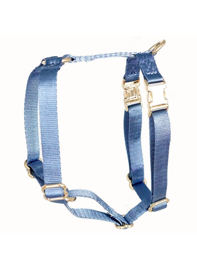حزام نايلون للكلاب بدون شد مع مشابك معدنية ذهبية، سهل المشي والتدريب (أزرق هوائي، متوسط) - Image 1