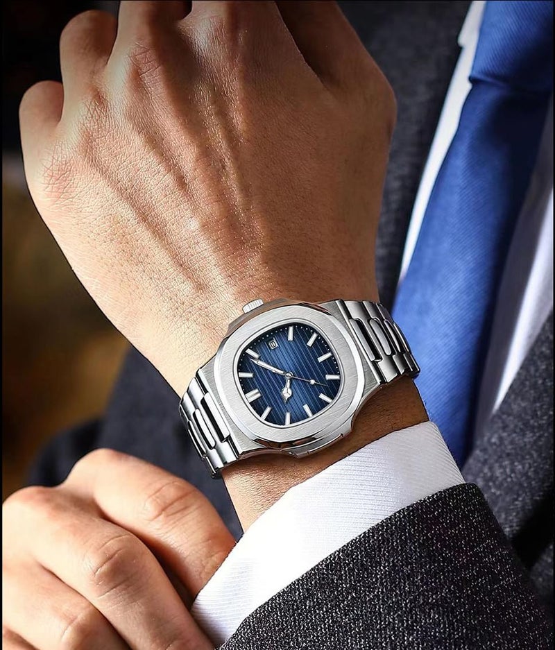 BESTKANG Men Quartz Movement Watch，Waterproof Luminous Men's Watch, Stainless Steel Strap Business Watches (Blue) - Image 3