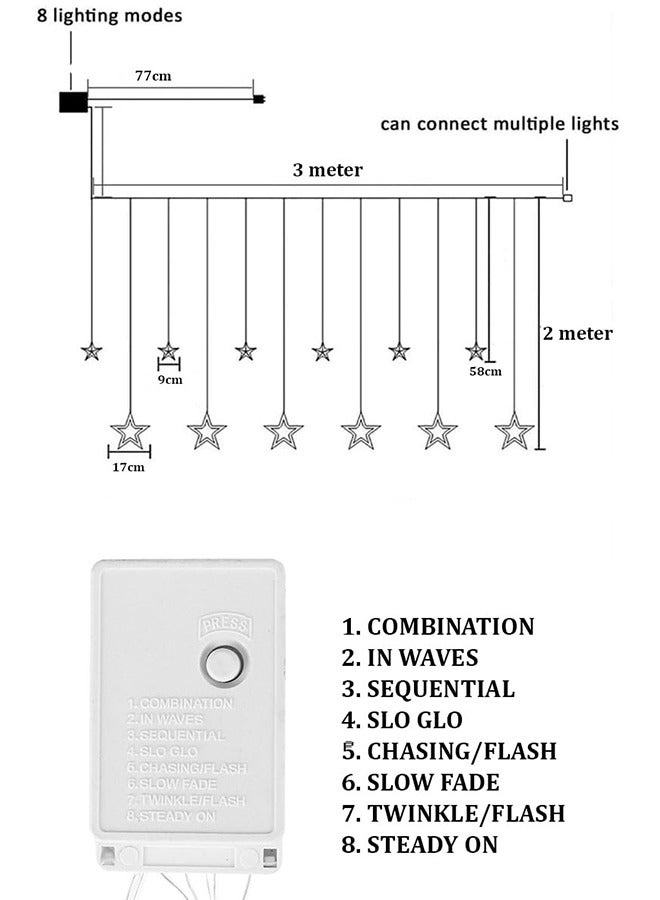 إي وورلد أضواء سلسلة LED بـ 8 أوضاع إضاءة لتزيين عيد ورمضان، بطول 2.5 متر، أضواء ليلية إسلامية بتصميم 12 نجمة، تعمل عبر USB والبطاريات، مقاومة للماء وآمنة للاستخدام الداخلي والخارجي - Image 3