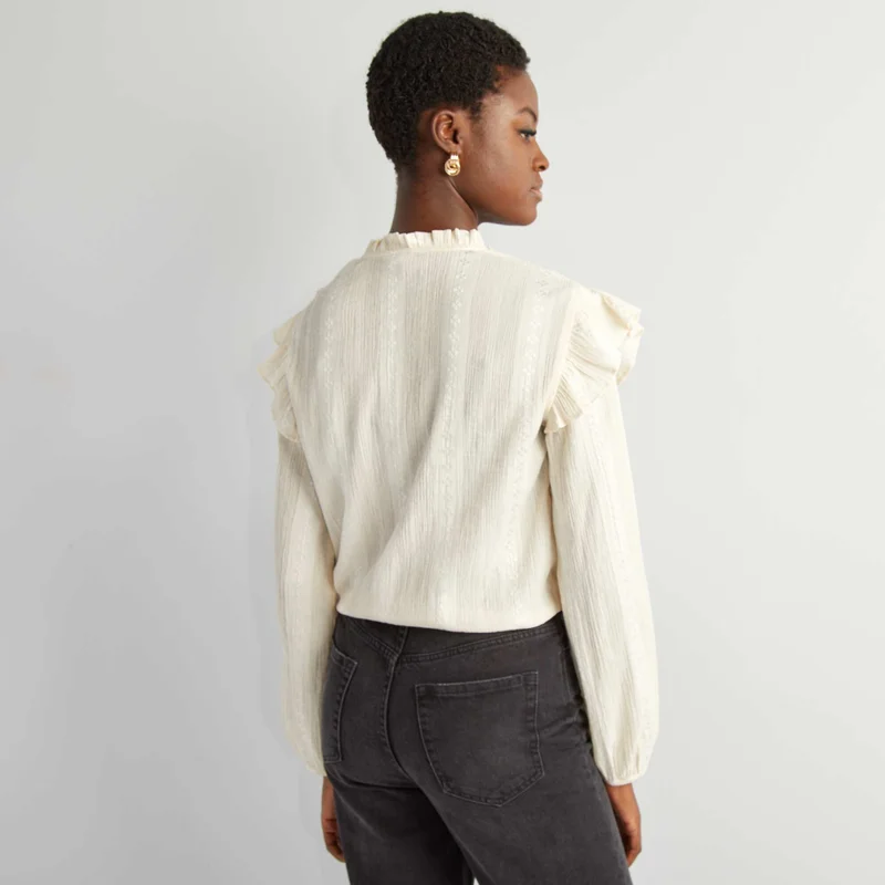 Kiabi Ruffled Cropped Shirt White