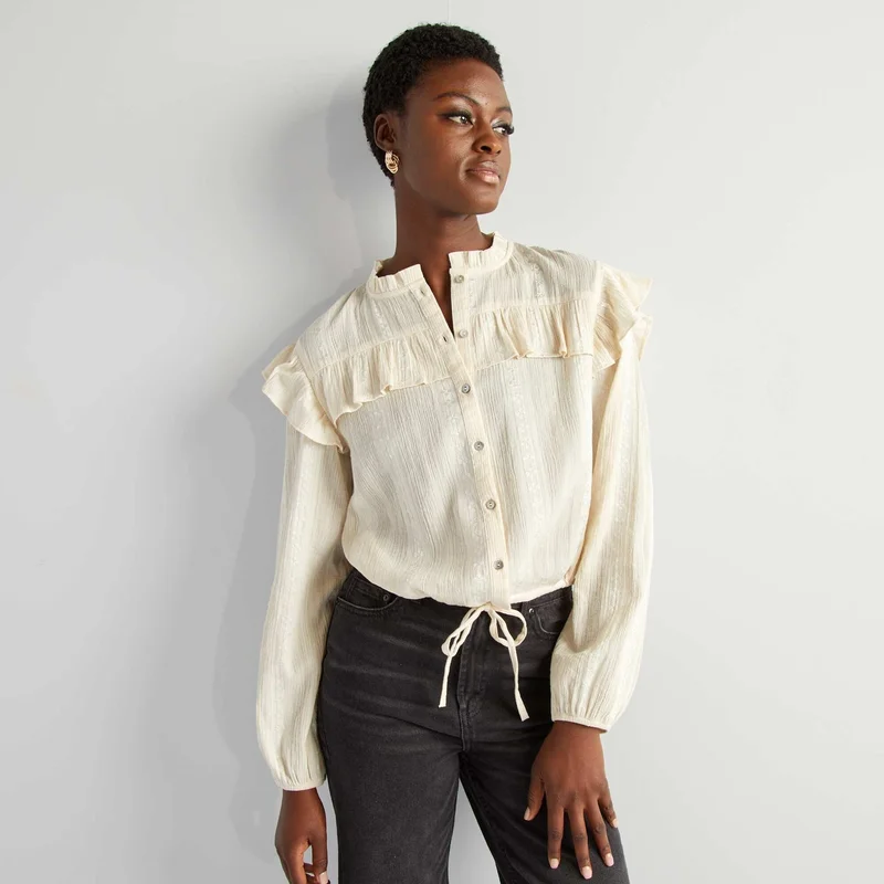 Kiabi Ruffled Cropped Shirt White