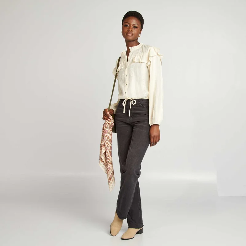 Kiabi Ruffled Cropped Shirt White