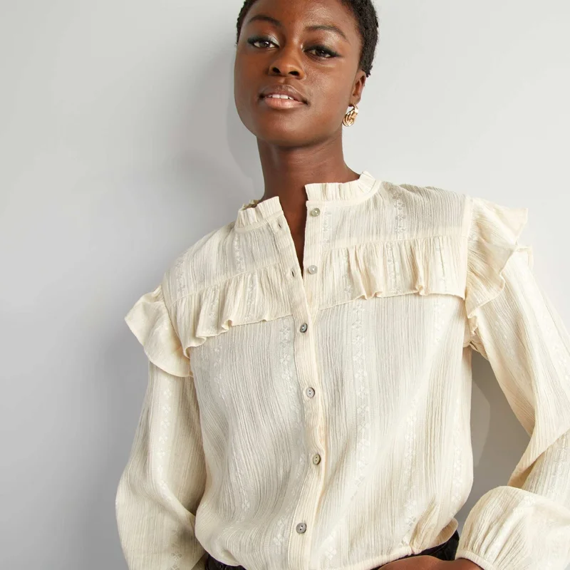 Kiabi Ruffled Cropped Shirt White