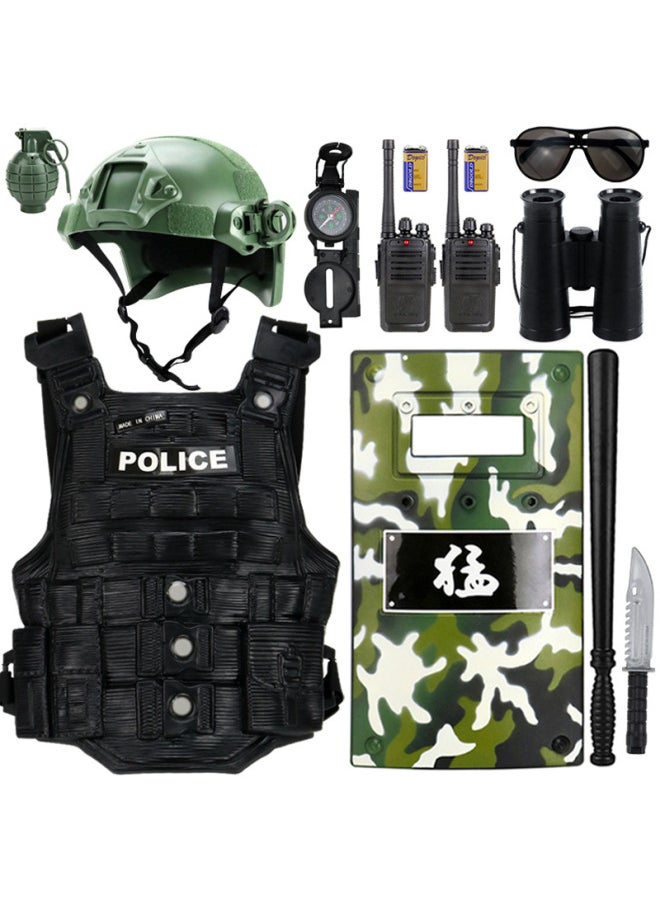Children's Toy Suit Small Police Toy Soft Play Simulation Real Small Special Police Level 3 A Full Suit-Color:Green Half Helmet Cp 11-piece Set  - Image 1