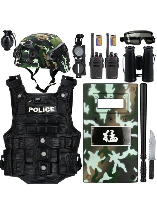 Children's Toy Suit Small Police Toy Soft Play Simulation Real Small Special Police Level 3 A Full Suit-Color:Green Half Helmet Cp 11-piece Set  - Image 2