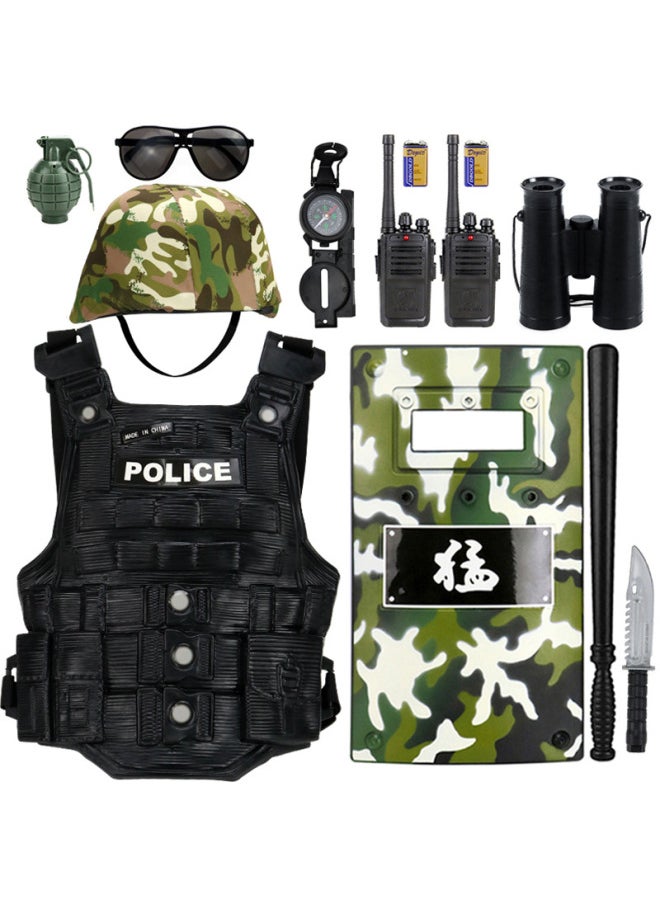 Children's Toy Suit Small Police Toy Soft Play Simulation Real Small Special Police Level 3 A Full Suit-Color:Green Half Helmet Cp 11-piece Set  - Image 4