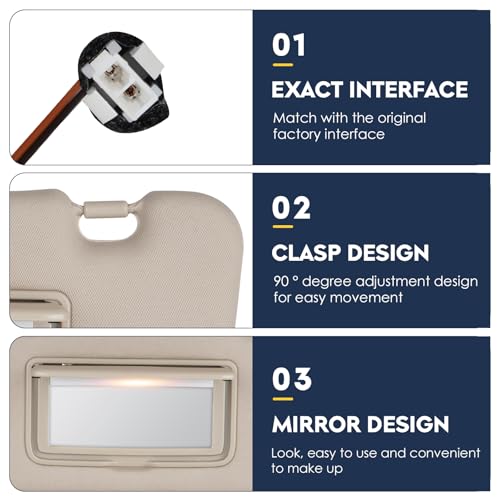 PetMigo Left Driver Side Sun Visor with Light Fit for Nissan Murano 2009 2010 2011 2012 2013 2014, Replaces for 96401-1AA1B Beige - Image 2