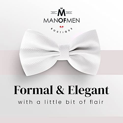 Man of Men Bow Tie for Men Polyester Solid Pretied Bowties Adjustable Tuxedos Bowtie for Weddings & Groom’s Gift – Bow Ties for Women (1, White) - Image 2