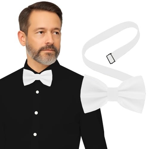 Man of Men Bow Tie for Men Polyester Solid Pretied Bowties Adjustable Tuxedos Bowtie for Weddings & Groom’s Gift – Bow Ties for Women (1, White) - Image 1