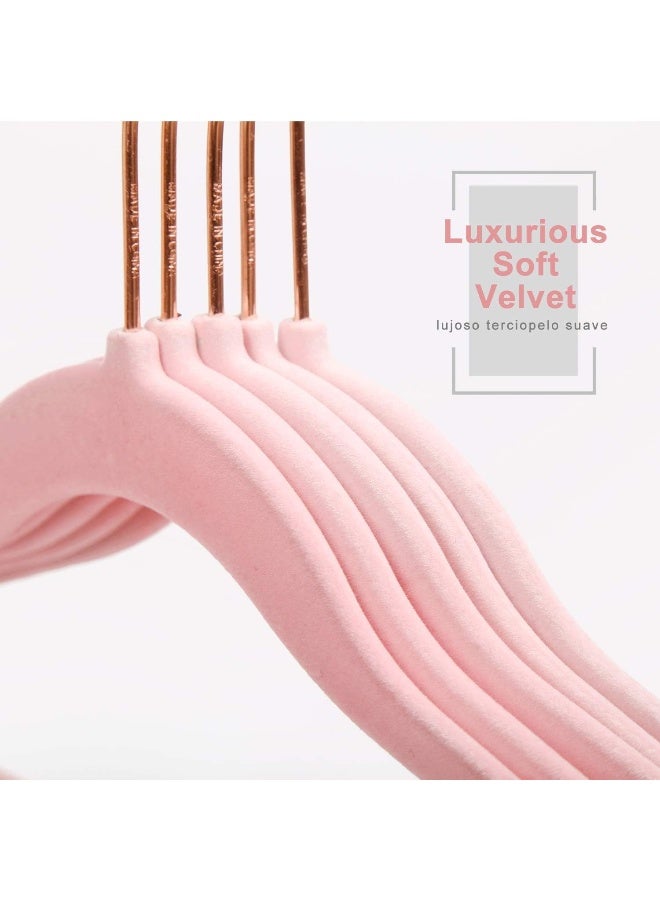 MIZGI Premium Kids Velvet Hangers (Pack of 50) with Copper/Rose Gold Hooks, Space Saving Ultra Thin, Non Slip Baby Hangers for Children's Skirt Dress Pants, Clothes Hangers by (Blush Pink) - Image 4