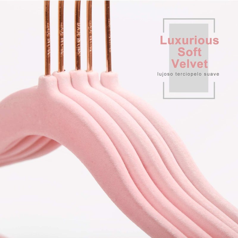 MIZGI Premium Kids Velvet Hangers (Pack of 50) with Copper/Rose Gold Hooks, Space Saving Ultra Thin, Non Slip Baby Hangers for Children's Skirt Dress Pants, Clothes Hangers by (Blush Pink) - Image 5